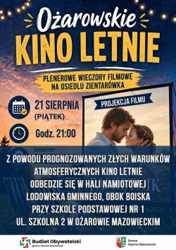 Zdjęcie do komunikatu: 21 sierpnia Kino Letnie przeniesione do hali namiotowej Lodowiska Gminnego